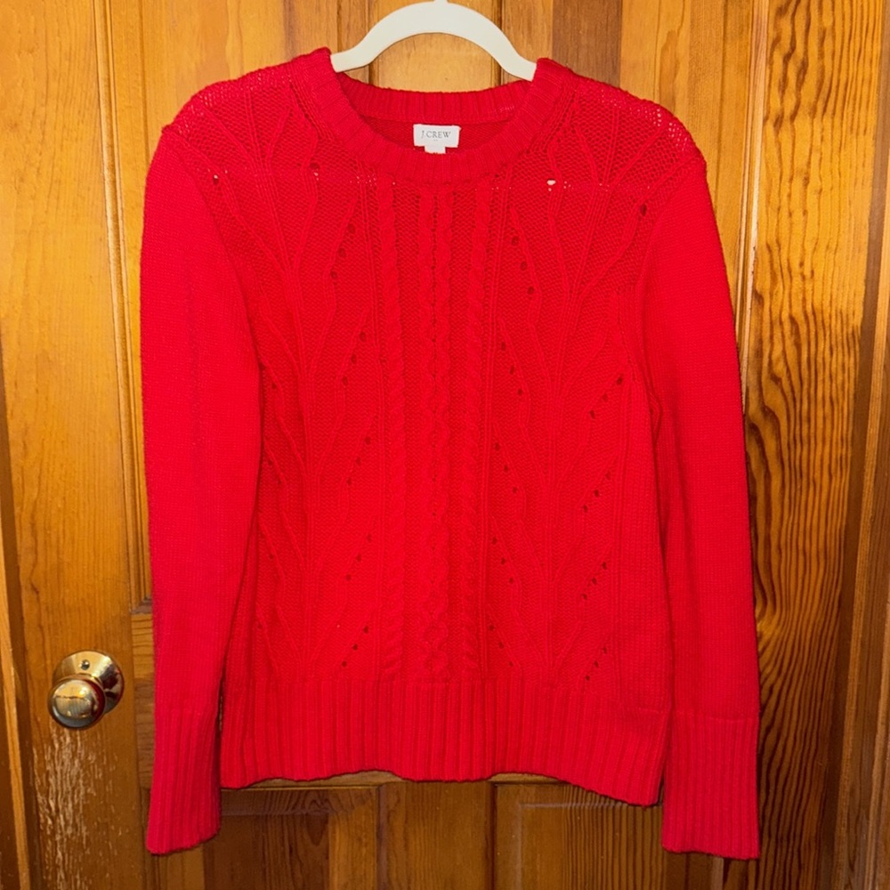 2/$50 🌈 EUC J. Crew Red Cable Knit Crewneck Sweater, Size Medium